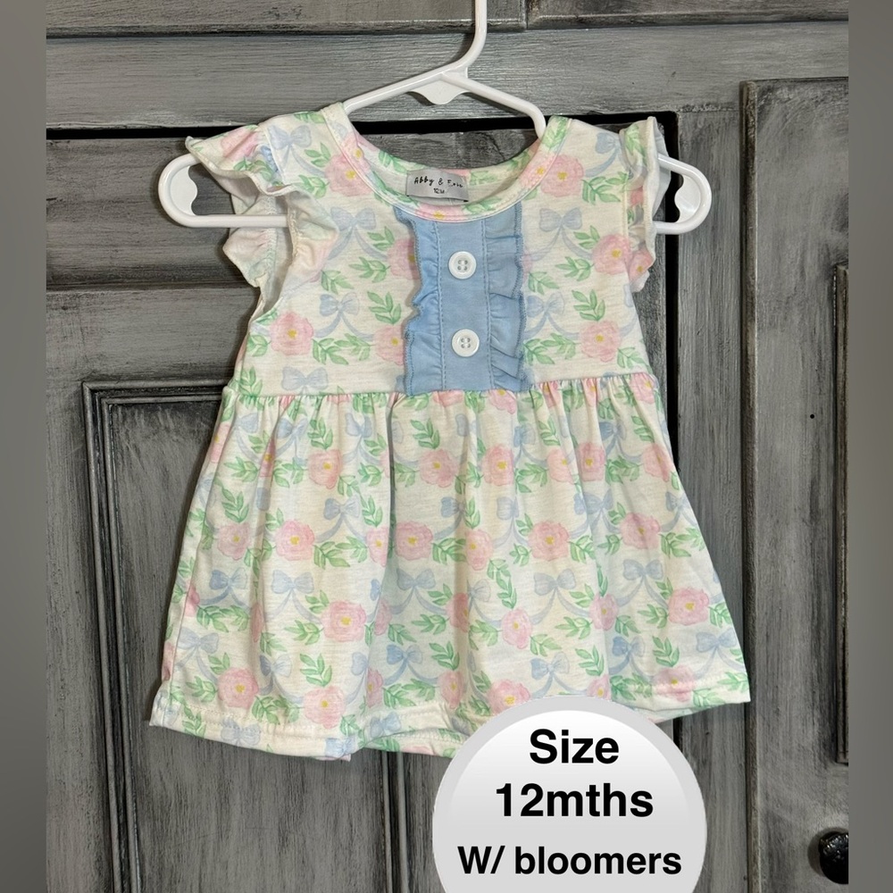 Floral Kids Matching Set with Blue Accents